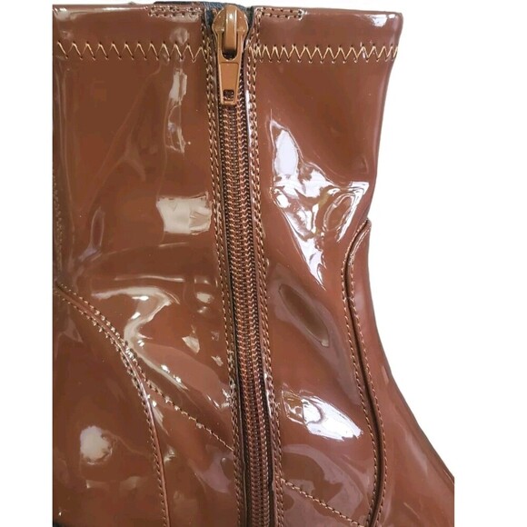 Madden Girl Ankle Boots Women's 9.5 M Cognac Patent Rain Platform Y2K New - Picture 3 of 9